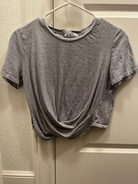 Zara Gray Striped Twist-Front Crop Top